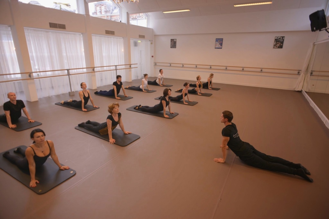 Stretching during class at Zhembrovsky West in Amsterdam