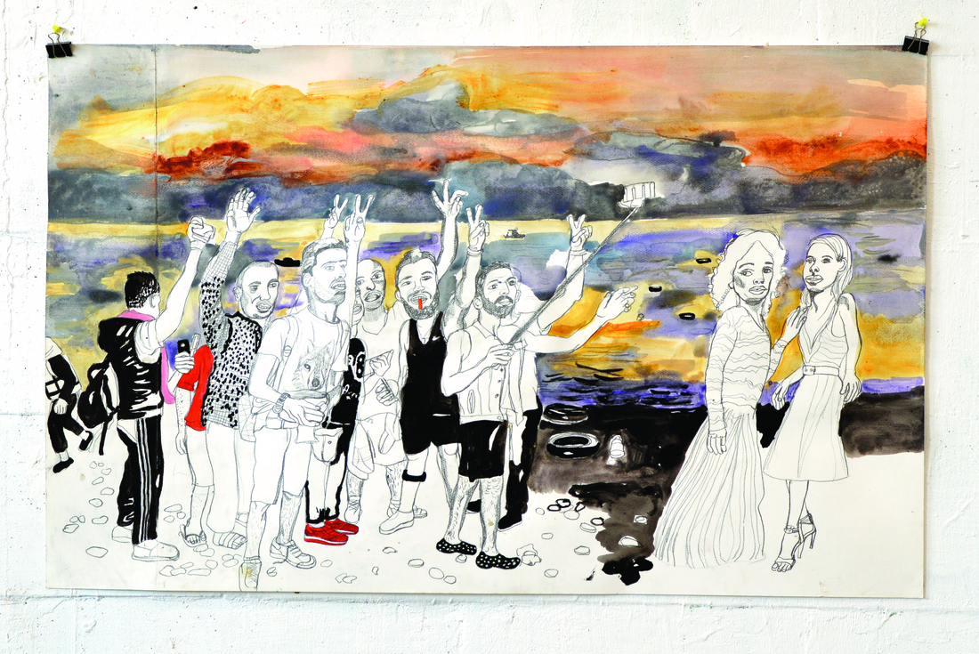 Charlotte Sleifert, Selfie, mixed techn on paper 75 x 120 cm, 2018